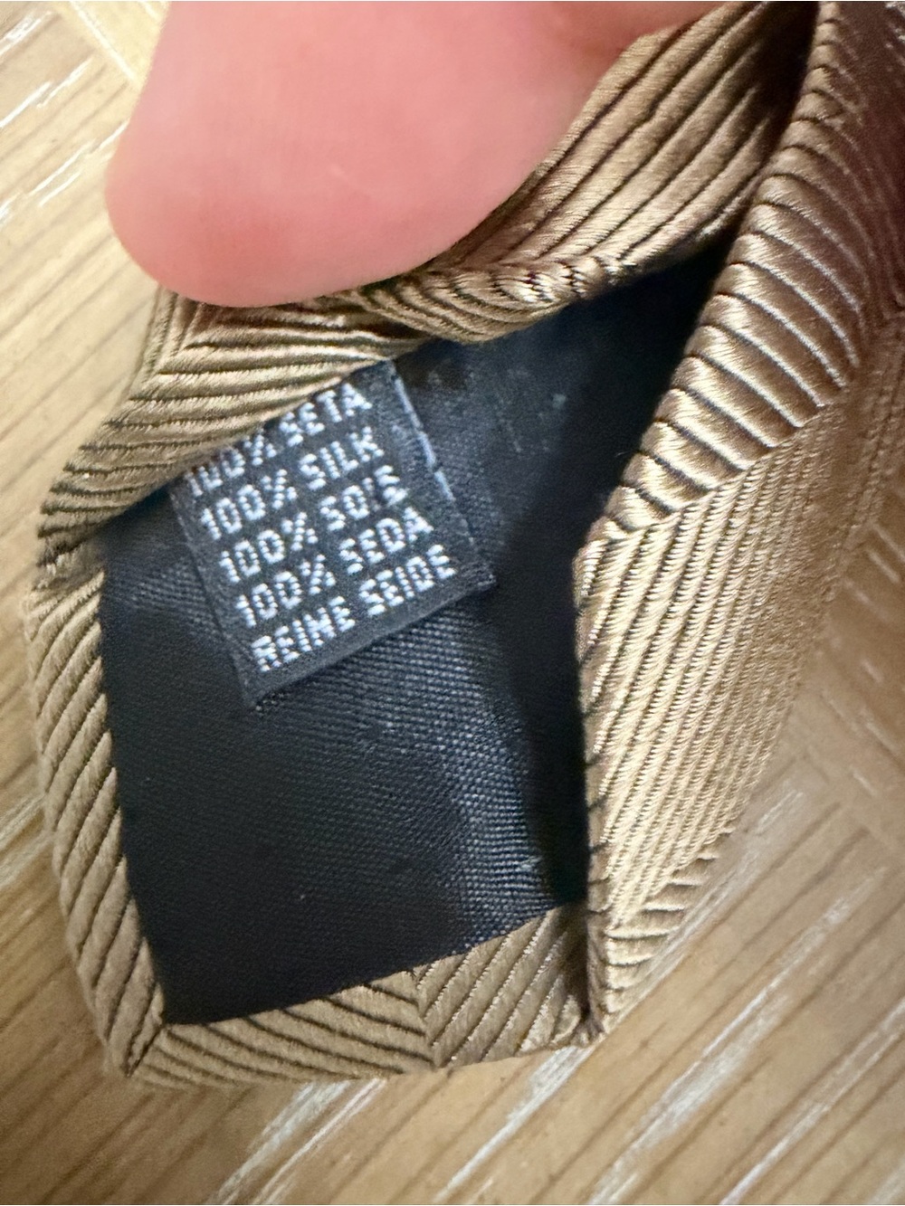 Men's Taupe Herringbone Silk Tie — Elegant Neutral Tie - Picture 5 of 8